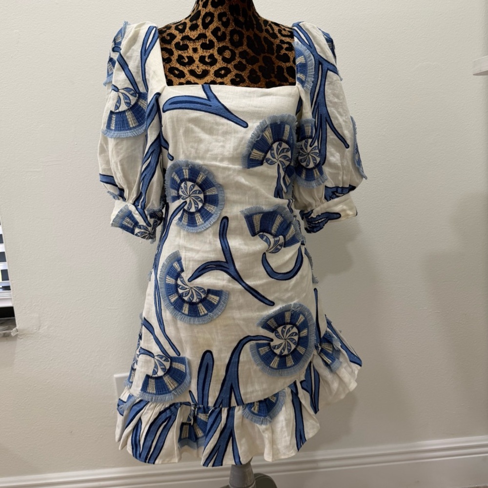 Alexis Women's San Paolo Embroidered Linen Mini Dress In Blue Sz M - Picture 1 of 13